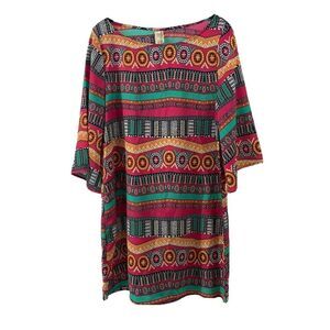 Bellamie Colorful Aztec Shift Dress 3/4 Sleeves M